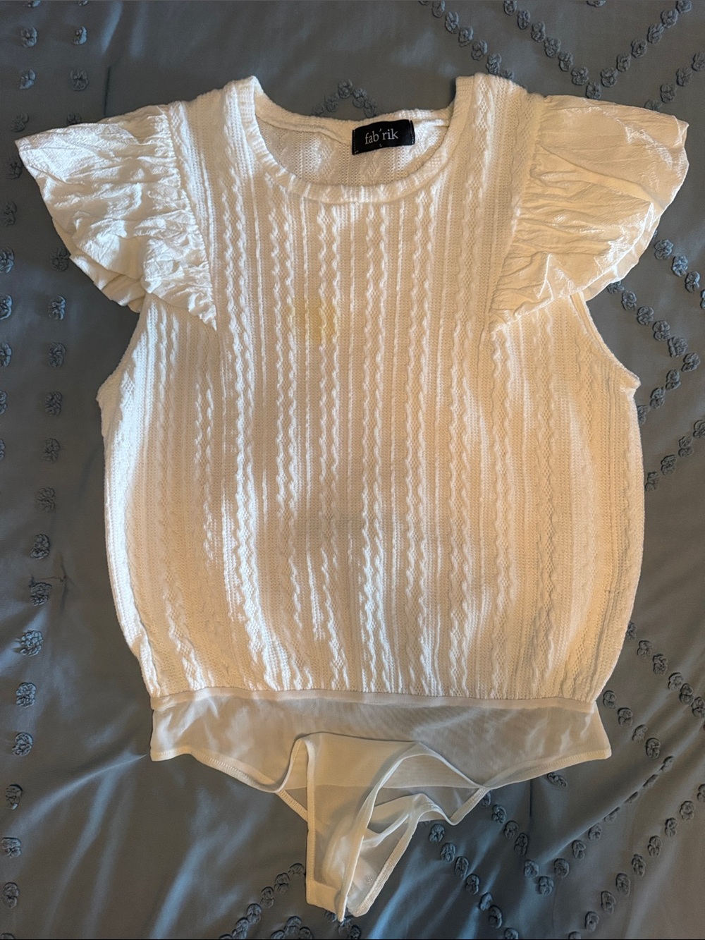 fab'rik Cream Textured Ruffle Sleeve One-Piece Bodysuit